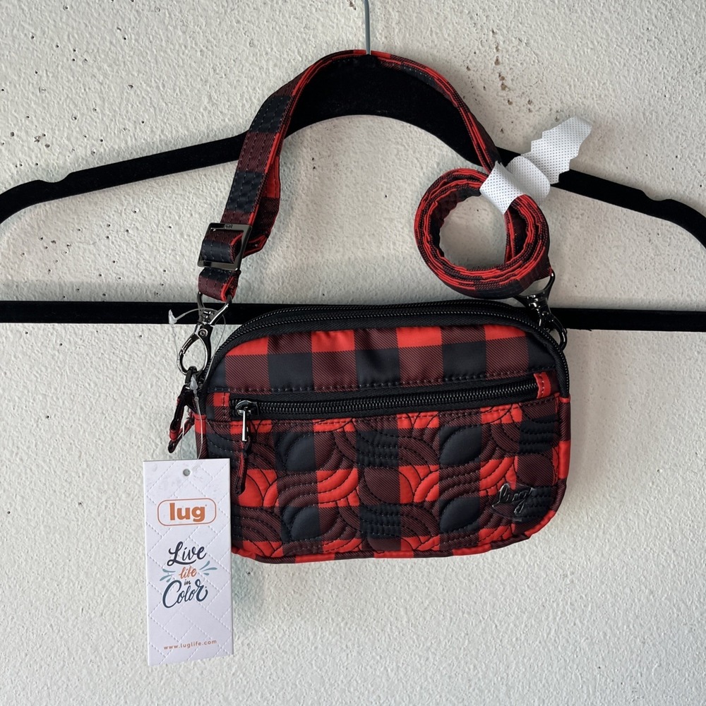 Lug  Super Coupe Buffalo Checked Red Black Small Crossbody Bag  New